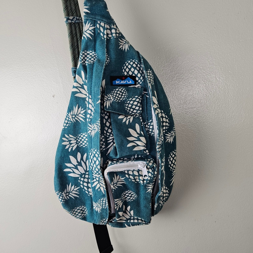 Kavu Rope Sling Backpack Pineapple Print Washed Teal Blue